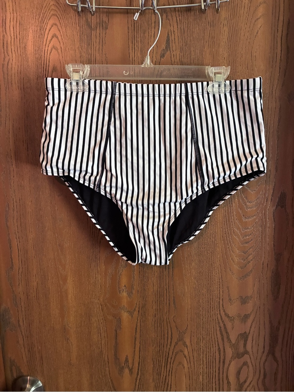 Coral Reef High-Waist Black & White Vertical Stripe Swim Bottoms
